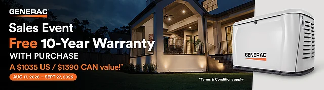 Generac Sales Event – 10 Year Warranty Generac 10-year warranty promotion for Texas Hill Country homeowners seeking long-term standby generator protection with MSH Power.